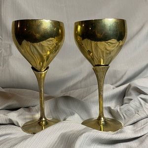 Pair brass wine goblets E.P.N.S. Leonard.